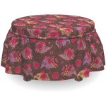 Lunarable Elephant Ottoman Cover Big Animals with Roses 2 Piece Slipcover Set with Ruffle Skirt for Square Round Cube Footstool Decorative Home Accent Standard Size Multicolor