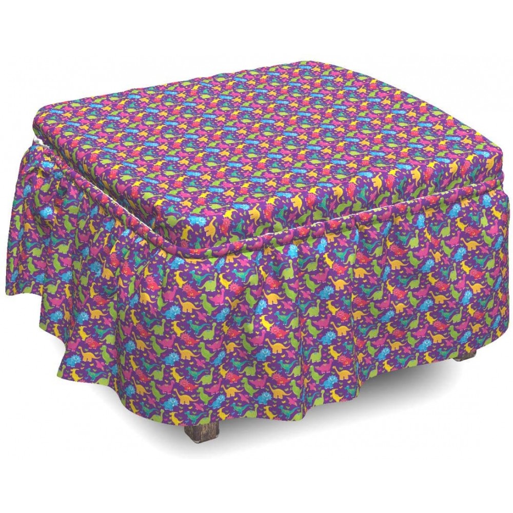 Lunarable Fantasy Ottoman Cover Vibrant Tile Pattern 2 Piece Slipcover Set with Ruffle Skirt for Square Round Cube Footstool Decorative Home Accent Standard Size Multicolor