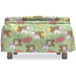 Lunarable Farmhouse Ottoman Cover Country Cartoon Animals 2 Piece Slipcover Set with Ruffle Skirt for Square Round Cube Footstool Decorative Home Accent Standard Size Multicolor