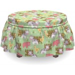 Lunarable Farmhouse Ottoman Cover Country Cartoon Animals 2 Piece Slipcover Set with Ruffle Skirt for Square Round Cube Footstool Decorative Home Accent Standard Size Multicolor