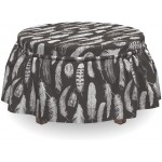 Lunarable Feather Ottoman Cover Vintage 2 Piece Slipcover Set with Ruffle Skirt for Square Round Cube Footstool Decorative Home Accent Standard Size Charcoal Grey and White