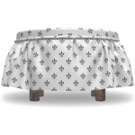 Lunarable Fleur De Lis Ottoman Cover Antique Ornate Lily 2 Piece Slipcover Set with Ruffle Skirt for Square Round Cube Footstool Decorative Home Accent Standard Size Charcoal Grey White