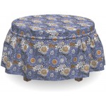 Lunarable Floral Ottoman Cover Daisies Doodle Spirals Dots 2 Piece Slipcover Set with Ruffle Skirt for Square Round Cube Footstool Decorative Home Accent Standard Size Violet Blue Orange White