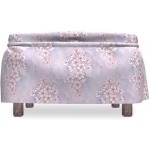 Lunarable Floral Ottoman Cover Sakura Petals Cherry Blossom 2 Piece Slipcover Set with Ruffle Skirt for Square Round Cube Footstool Decorative Home Accent Standard Size Lavender Pale Pink