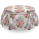 Lunarable Flower Ottoman Cover Bouquet of Romantic Flowers 2 Piece Slipcover Set with Ruffle Skirt for Square Round Cube Footstool Decorative Home Accent Standard Size Multicolor