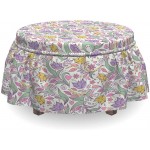 Lunarable Flower Ottoman Cover Colorful Spring Flourish 2 Piece Slipcover Set with Ruffle Skirt for Square Round Cube Footstool Decorative Home Accent Standard Size Multicolor
