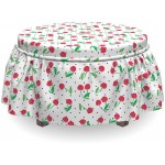 Lunarable Fruit Ottoman Cover Cherries on Simple Polka Dots 2 Piece Slipcover Set with Ruffle Skirt for Square Round Cube Footstool Decorative Home Accent Standard Size Green Red and Black