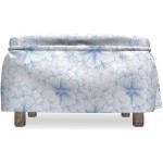 Lunarable Gardening Ottoman Cover Flourish Pattern 2 Piece Slipcover Set with Ruffle Skirt for Square Round Cube Footstool Decorative Home Accent Standard Size Violet Blue and White