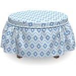 Lunarable Geometric Ottoman Cover Chevron Art Rhombuses 2 Piece Slipcover Set with Ruffle Skirt for Square Round Cube Footstool Decorative Home Accent Standard Size Blue Pale Blue and White