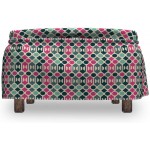 Lunarable Geometric Ottoman Cover Colorful Shapes and Dots 2 Piece Slipcover Set with Ruffle Skirt for Square Round Cube Footstool Decorative Home Accent Standard Size Fern Green and Pale Pink