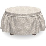 Lunarable Geometric Ottoman Cover Damask Inspired Motif 2 Piece Slipcover Set with Ruffle Skirt for Square Round Cube Footstool Decorative Home Accent Standard Size Warm Taupe and Eggshell
