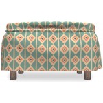 Lunarable Geometric Ottoman Cover Diamond Pattern Stripes 2 Piece Slipcover Set with Ruffle Skirt for Square Round Cube Footstool Decorative Home Accent Standard Size Orange Teal Peach