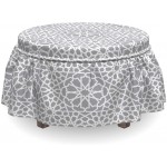 Lunarable Grey Abstract Ottoman Cover Moroccan Star 2 Piece Slipcover Set with Ruffle Skirt for Square Round Cube Footstool Decorative Home Accent Standard Size Grey and White