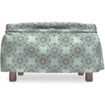 Lunarable Grey and Mint Ottoman Cover Baroque Damask Tile 2 Piece Slipcover Set with Ruffle Skirt for Square Round Cube Footstool Decorative Home Accent Standard Size Mint Green and Grey