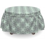Lunarable Grey and Mint Ottoman Cover Baroque Damask Tile 2 Piece Slipcover Set with Ruffle Skirt for Square Round Cube Footstool Decorative Home Accent Standard Size Mint Green and Grey