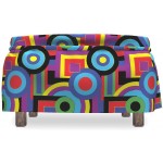 Lunarable Groovy Ottoman Cover Geometric Forms Funky Colors 2 Piece Slipcover Set with Ruffle Skirt for Square Round Cube Footstool Decorative Home Accent Standard Size Multicolor