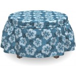 Lunarable Hawaiian Ottoman Cover Hibiscus Leaves Flowers 2 Piece Slipcover Set with Ruffle Skirt for Square Round Cube Footstool Decorative Home Accent Standard Size Teal White