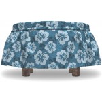 Lunarable Hawaiian Ottoman Cover Hibiscus Leaves Flowers 2 Piece Slipcover Set with Ruffle Skirt for Square Round Cube Footstool Decorative Home Accent Standard Size Teal White