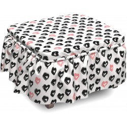 Lunarable Heart Ottoman Cover Valentines Day Concept Hearts 2 Piece Slipcover Set with Ruffle Skirt for Square Round Cube Footstool Decorative Home Accent Standard Size Charcoal Grey Coral
