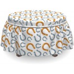 Lunarable Horseshoe Ottoman Cover Continuous Diagonal Art 2 Piece Slipcover Set with Ruffle Skirt for Square Round Cube Footstool Decorative Home Accent Standard Size Grey Marigold