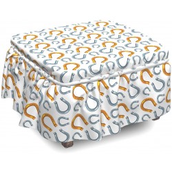 Lunarable Horseshoe Ottoman Cover Continuous Diagonal Art 2 Piece Slipcover Set with Ruffle Skirt for Square Round Cube Footstool Decorative Home Accent Standard Size Grey Marigold
