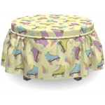 Lunarable Ice Cream Ottoman Cover Skates and Ice Creams 2 Piece Slipcover Set with Ruffle Skirt for Square Round Cube Footstool Decorative Home Accent Standard Size Multicolor