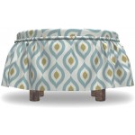 Lunarable Ikat Ottoman Cover Nomadic Retro Horizontal Waves 2 Piece Slipcover Set with Ruffle Skirt for Square Round Cube Footstool Decorative Home Accent Standard Size Mustard Blue Cream