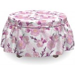 Lunarable Japanese Ottoman Cover Cherry Blossom Pattern 2 Piece Slipcover Set with Ruffle Skirt for Square Round Cube Footstool Decorative Home Accent Standard Size Pink Pale Yellow and Magenta
