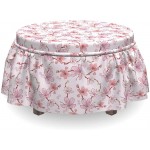 Lunarable Japanese Ottoman Cover Cherry Blossom Sakura Tree 2 Piece Slipcover Set with Ruffle Skirt for Square Round Cube Footstool Decorative Home Accent Standard Size Pastel Pink White