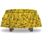 Lunarable Jurassic Ottoman Cover Skeleton Tyrannosaurus Rex 2 Piece Slipcover Set with Ruffle Skirt for Square Round Cube Footstool Decorative Home Accent Standard Size Yellow Black