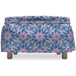 Lunarable Mandala Ottoman Cover Esoteric Flowers 2 Piece Slipcover Set with Ruffle Skirt for Square Round Cube Footstool Decorative Home Accent Standard Size Purple Blue