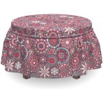 Lunarable Mandala Ottoman Cover Round Motifs Inspired 2 Piece Slipcover Set with Ruffle Skirt for Square Round Cube Footstool Decorative Home Accent Standard Size Multicolor