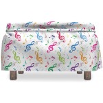 Lunarable Music Ottoman Cover Circle Shape Carnival Design 2 Piece Slipcover Set with Ruffle Skirt for Square Round Cube Footstool Decorative Home Accent Standard Size Multicolor