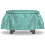 Lunarable Nature Ottoman Cover Mexican Flora Cactus Pattern 2 Piece Slipcover Set with Ruffle Skirt for Square Round Cube Footstool Decorative Home Accent Standard Size Sea Green White