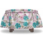 Lunarable Nautical Ottoman Cover Exotic Flamingo Flowers 2 Piece Slipcover Set with Ruffle Skirt for Square Round Cube Footstool Decorative Home Accent Standard Size Teal Pale Pink Tan