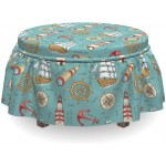 Lunarable Nautical Ottoman Cover Sailing Theme Ship Boat 2 Piece Slipcover Set with Ruffle Skirt for Square Round Cube Footstool Decorative Home Accent Standard Size Multicolor