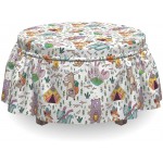 Lunarable Nursery Ottoman Cover Camping Wild Animals Humor 2 Piece Slipcover Set with Ruffle Skirt for Square Round Cube Footstool Decorative Home Accent Standard Size Multicolor