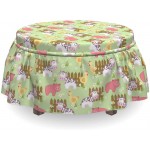 Lunarable Nursery Ottoman Cover Farmland Cartoon with Cows 2 Piece Slipcover Set with Ruffle Skirt for Square Round Cube Footstool Decorative Home Accent Standard Size Multicolor