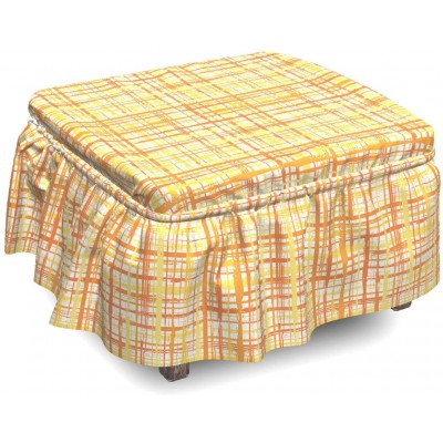 Lunarable Orange Stripe Ottoman Cover Brush Stroke Abstract 2 Piece Slipcover Set with Ruffle Skirt for Square Round Cube Footstool Decorative Home Accent Standard Size Orange Rust Yellow