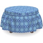 Lunarable Orient Ottoman Cover Traditional Antique Motif 2 Piece Slipcover Set with Ruffle Skirt for Square Round Cube Footstool Decorative Home Accent Standard Size Multicolor