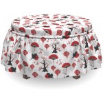 Lunarable Oriental Ottoman Cover Cultural Ethnicity Birds 2 Piece Slipcover Set with Ruffle Skirt for Square Round Cube Footstool Decorative Home Accent Standard Size Pale Grey Black and Red