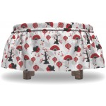 Lunarable Oriental Ottoman Cover Cultural Ethnicity Birds 2 Piece Slipcover Set with Ruffle Skirt for Square Round Cube Footstool Decorative Home Accent Standard Size Pale Grey Black and Red