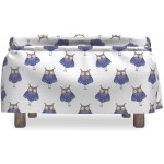 Lunarable Owl Ottoman Cover Forest Creature Stars Polka Dot 2 Piece Slipcover Set with Ruffle Skirt for Square Round Cube Footstool Decorative Home Accent Standard Size Indigo Lavender Pale Grey