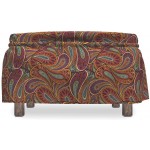Lunarable Paisley Ottoman Cover Eastern Antique Ornament 2 Piece Slipcover Set with Ruffle Skirt for Square Round Cube Footstool Decorative Home Accent Standard Size Orange Turquoise Plum
