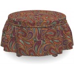 Lunarable Paisley Ottoman Cover Eastern Antique Ornament 2 Piece Slipcover Set with Ruffle Skirt for Square Round Cube Footstool Decorative Home Accent Standard Size Orange Turquoise Plum