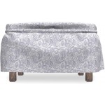 Lunarable Paisley Ottoman Cover Elements Ornate 2 Piece Slipcover Set with Ruffle Skirt for Square Round Cube Footstool Decorative Home Accent Standard Size Mauve White