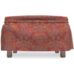 Lunarable Paisley Ottoman Cover Oriental Design Boho Motif 2 Piece Slipcover Set with Ruffle Skirt for Square Round Cube Footstool Decorative Home Accent Standard Size Ruby Multicolor