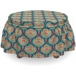Lunarable Paisley Ottoman Cover Traditional Floral Eastern 2 Piece Slipcover Set with Ruffle Skirt for Square Round Cube Footstool Decorative Home Accent Standard Size Salmon Navy Blue Seafoam