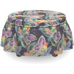 Lunarable Parrots Ottoman Cover Colorful Bird and Leaves 2 Piece Slipcover Set with Ruffle Skirt for Square Round Cube Footstool Decorative Home Accent Standard Size Multicolor
