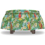 Lunarable Parrots Ottoman Cover Hawaiian Traditional Floral 2 Piece Slipcover Set with Ruffle Skirt for Square Round Cube Footstool Decorative Home Accent Standard Size Multicolor
